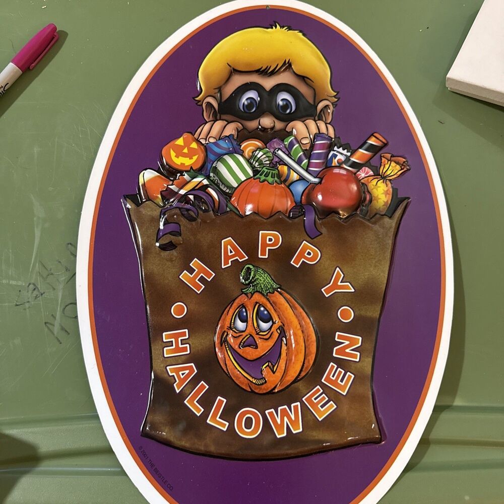 Vintage 2001 Beistle Halloween 3D Die Cut Wall Decor Candy Bag Child Pumpkin